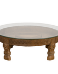 1920s Indian Antique Chakki Grinding Table with Hand-Carved Geometric Décor-1. Asian & Chinese Furniture, Art, Antiques, Vintage Home Décor for sale at FEA Home