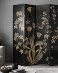 Four-Panel Black Lacquer Folding Screen with Hand-Painted Floral Design-1. Asian & Chinese Furniture, Art, Antiques, Vintage Home Décor for sale at FEA Home