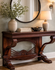 Antique Dutch Colonial Teak Pier Console Table with Carved Details and Sunburst-1. Asian & Chinese Furniture, Art, Antiques, Vintage Home Décor for sale at FEA Home