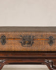 Woven rattan Chinese trunk, centered front view