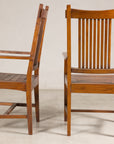 Pair of teak armchairs, side and rear view