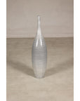 Tall Modern Gray-Glazed Ceramic Bottle Vase with Spiral Incising, top detail
