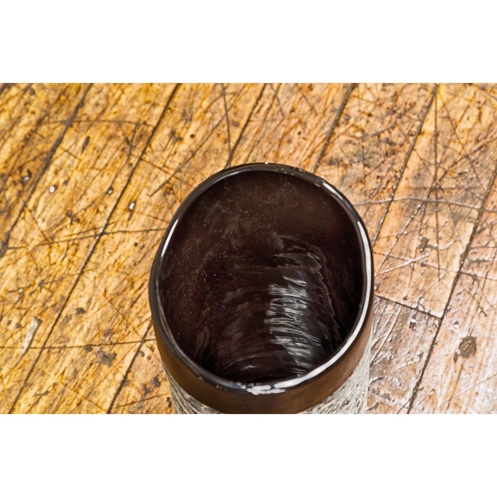 Textured Black, Gray and Black Spattered Ceramic Vase