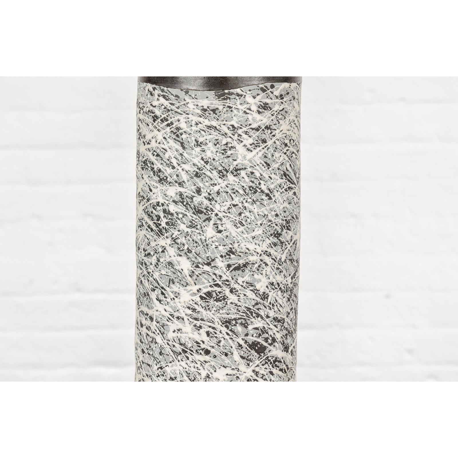 Textured Black, Gray and Black Spattered Ceramic Vase