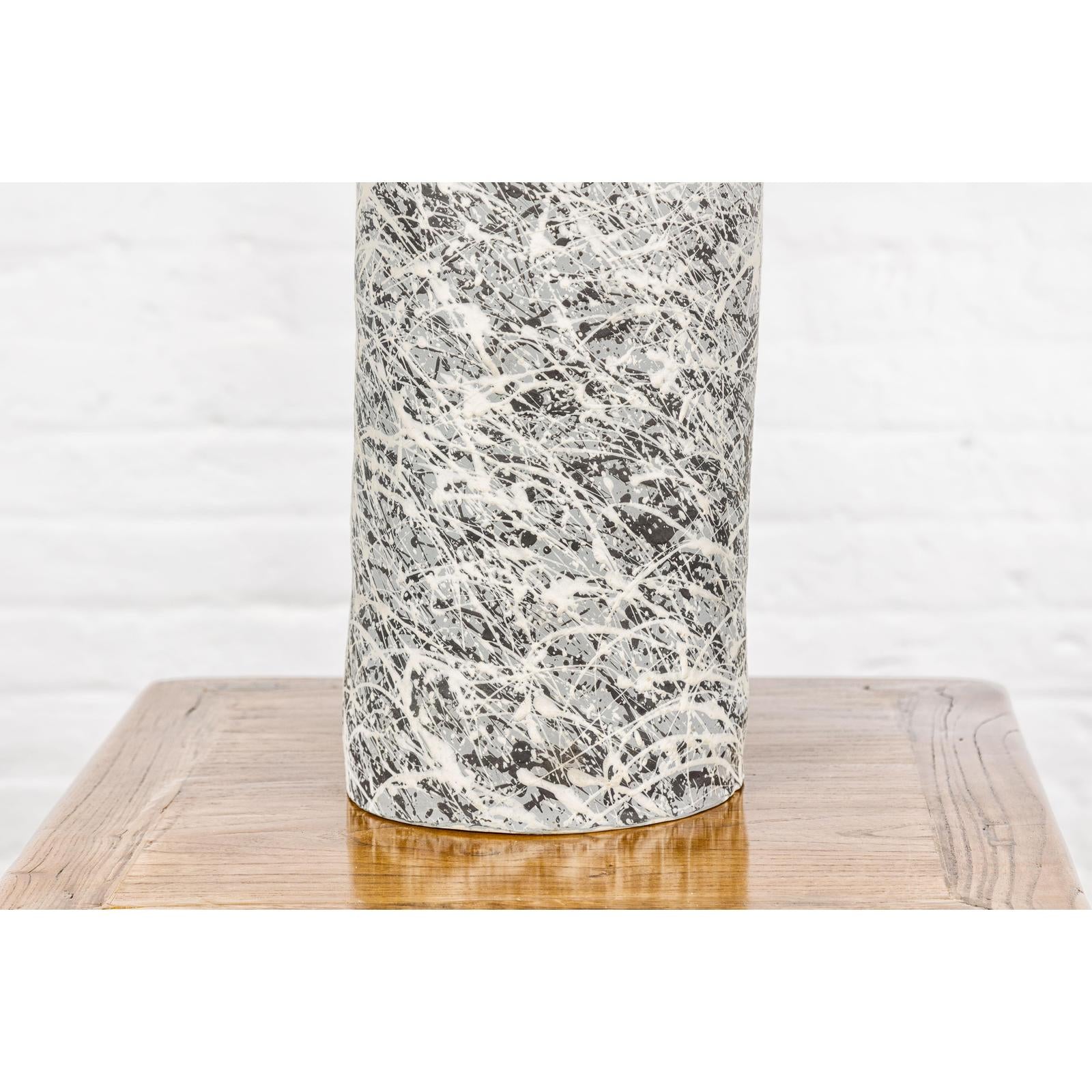 Textured Black, Gray and Black Spattered Ceramic Vase