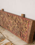 Gilt and red carved wood architectural panel surface detail