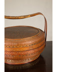 Vintage Chinese Woven Rattan Basket with Painted Cover, base detail
