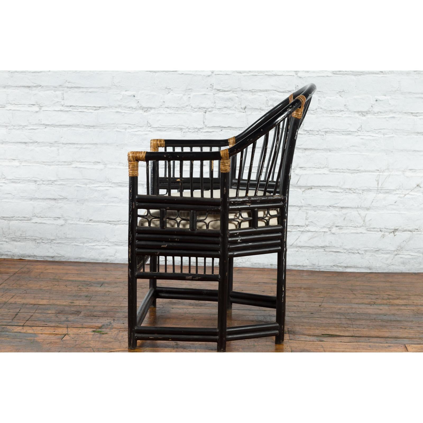 Horseshoe Back Chair with Bamboo Fretwork Geometric Motifs