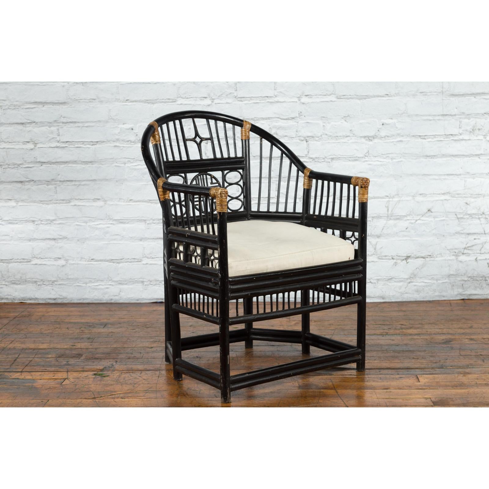 Horseshoe Back Chair with Bamboo Fretwork Geometric Motifs
