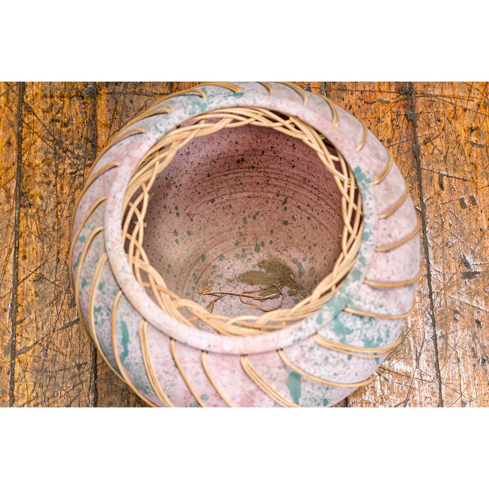 Hand-Crafted American Artists Collection Pink Pastel Vase with Weaving