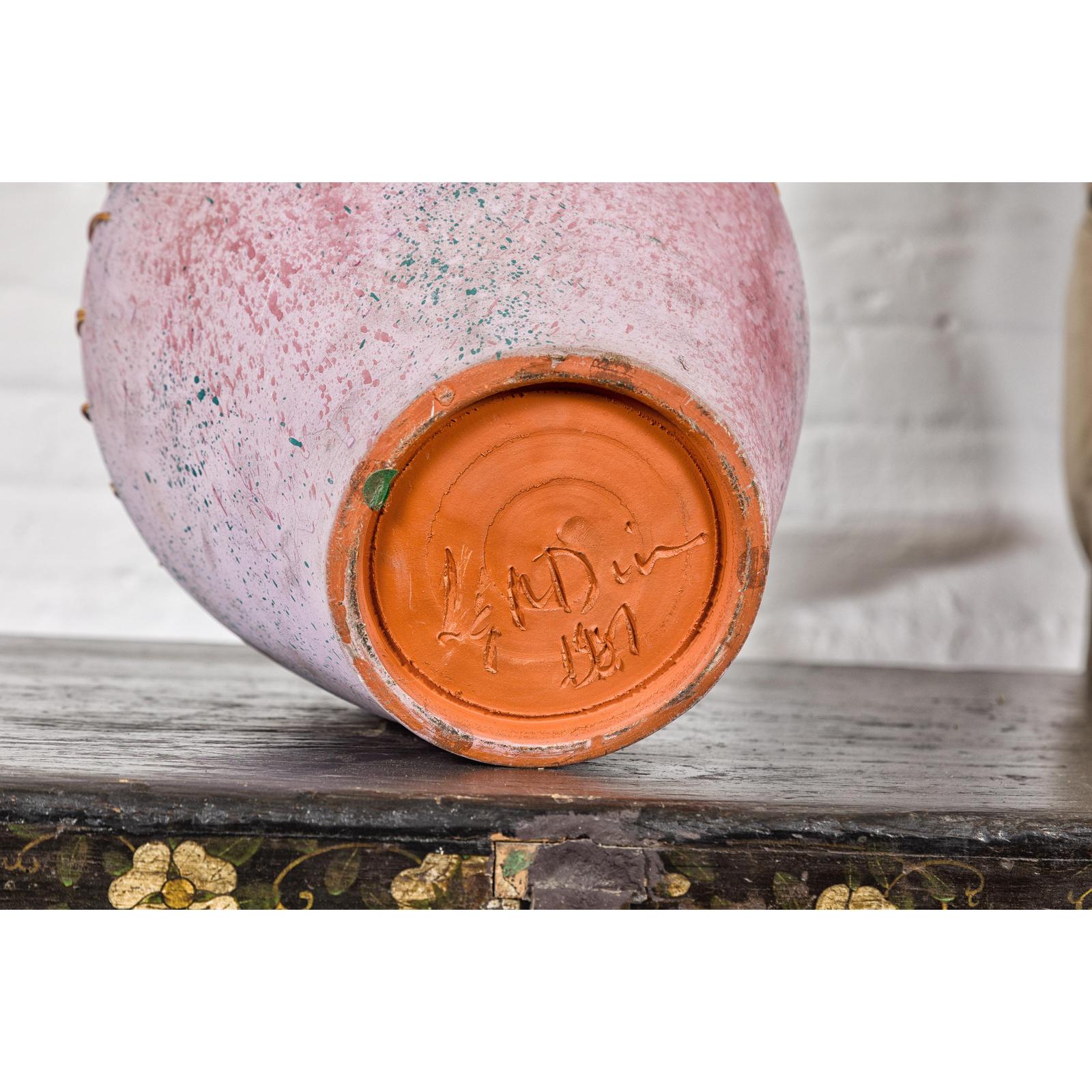Hand-Crafted American Artists Collection Pink Pastel Vase with Weaving