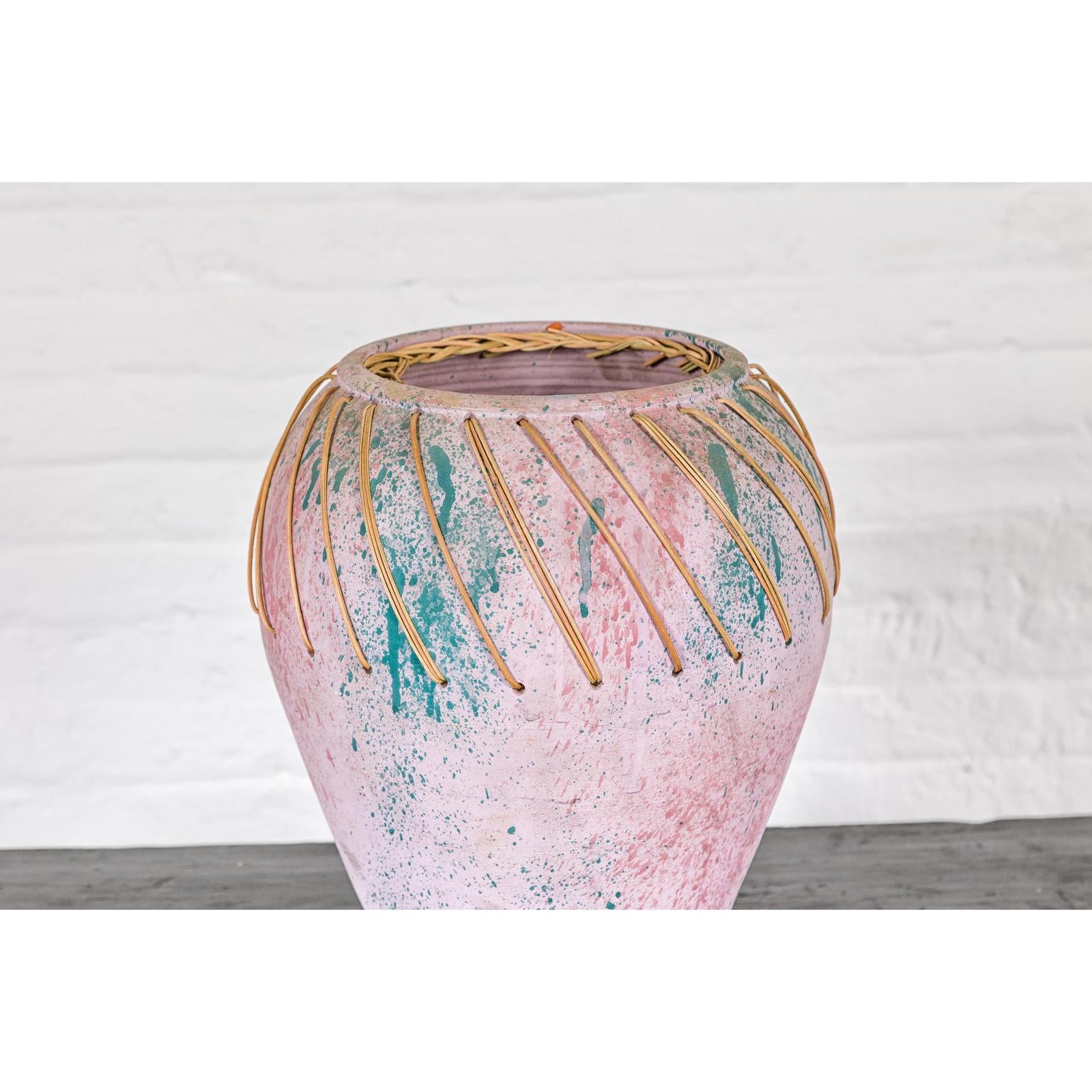 Hand-Crafted American Artists Collection Pink Pastel Vase with Weaving