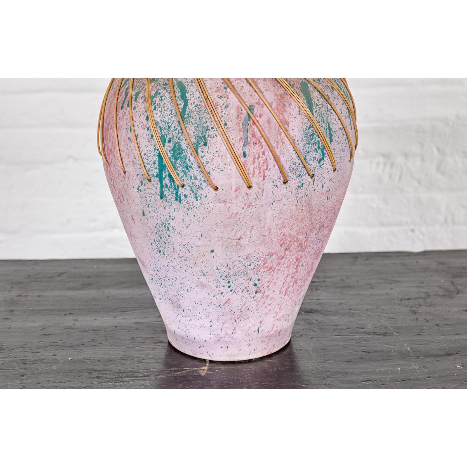 Hand-Crafted American Artists Collection Pink Pastel Vase with Weaving