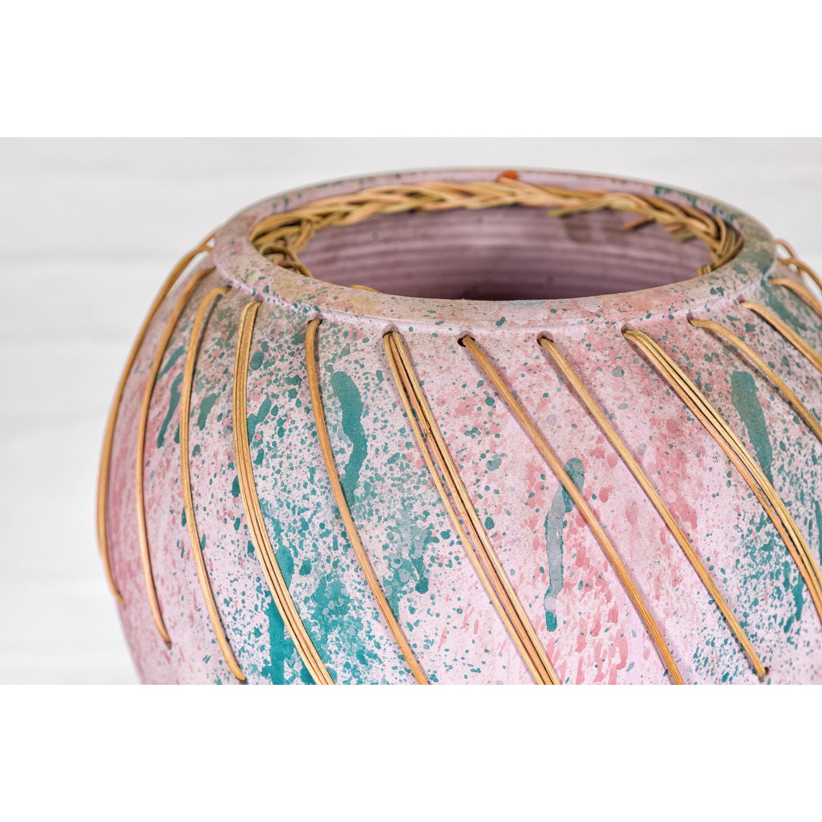 Hand-Crafted American Artists Collection Pink Pastel Vase with Weaving