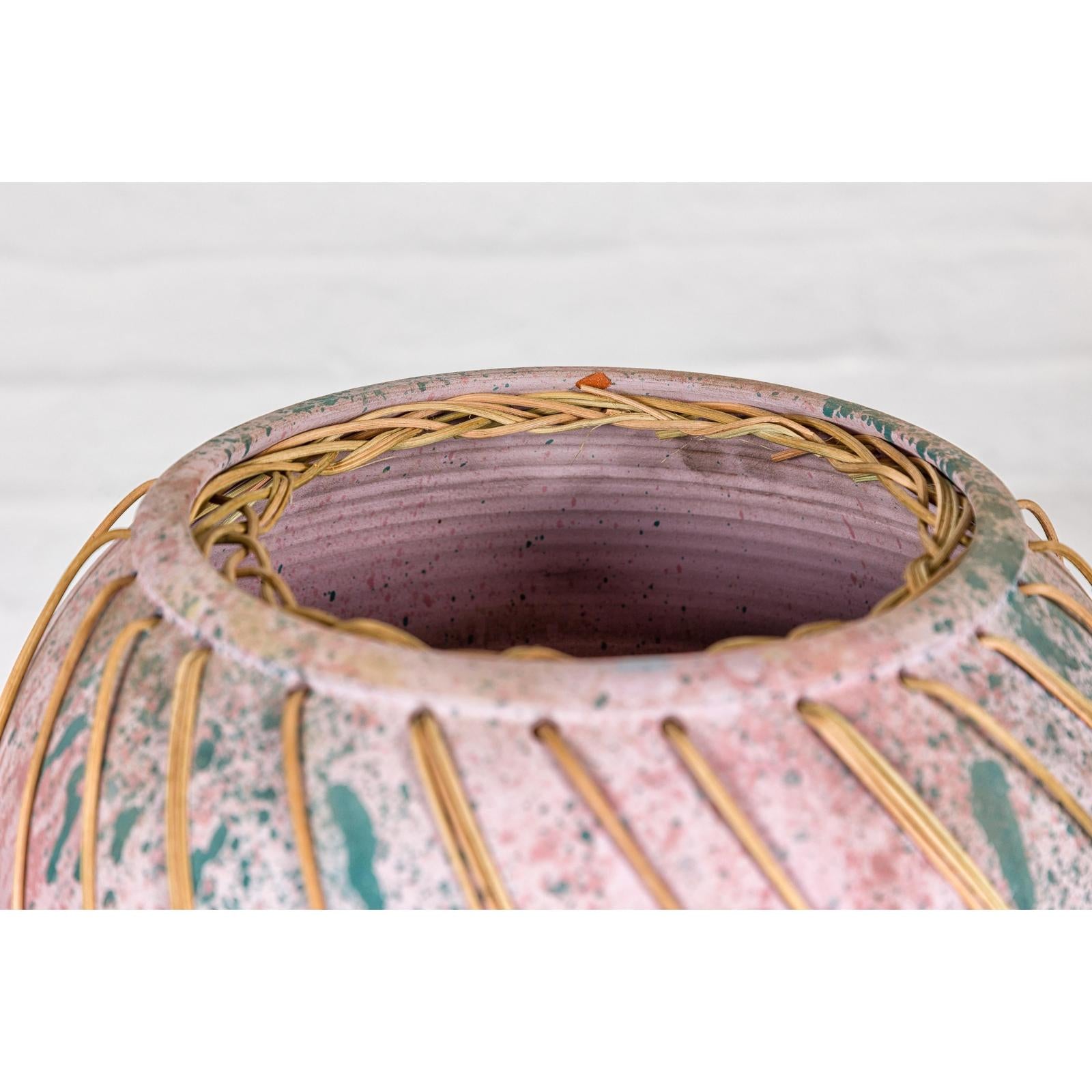 Hand-Crafted American Artists Collection Pink Pastel Vase with Weaving