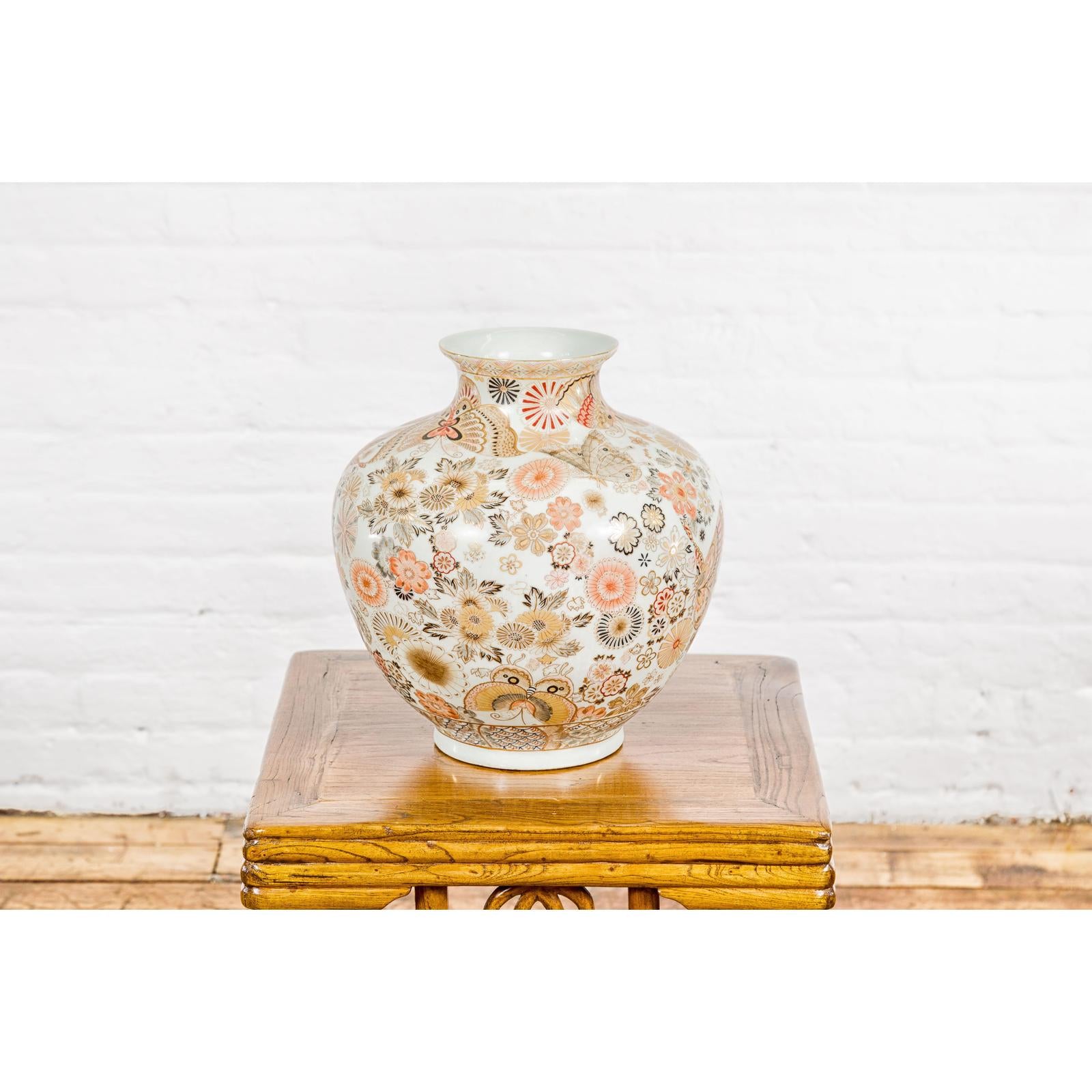 Kutani Style Vintage Vase with Flowers and Butterflies