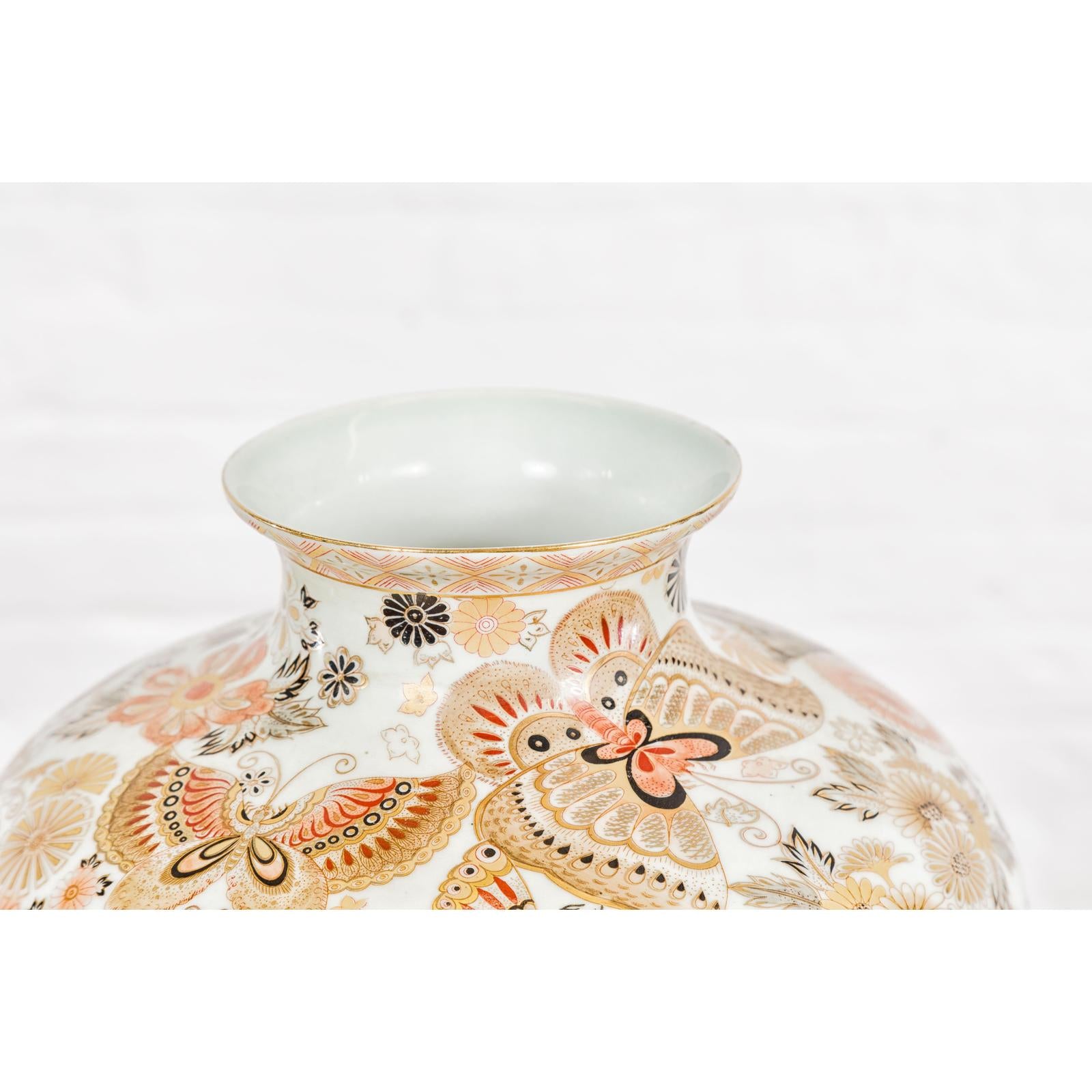 Kutani Style Vintage Vase with Flowers and Butterflies