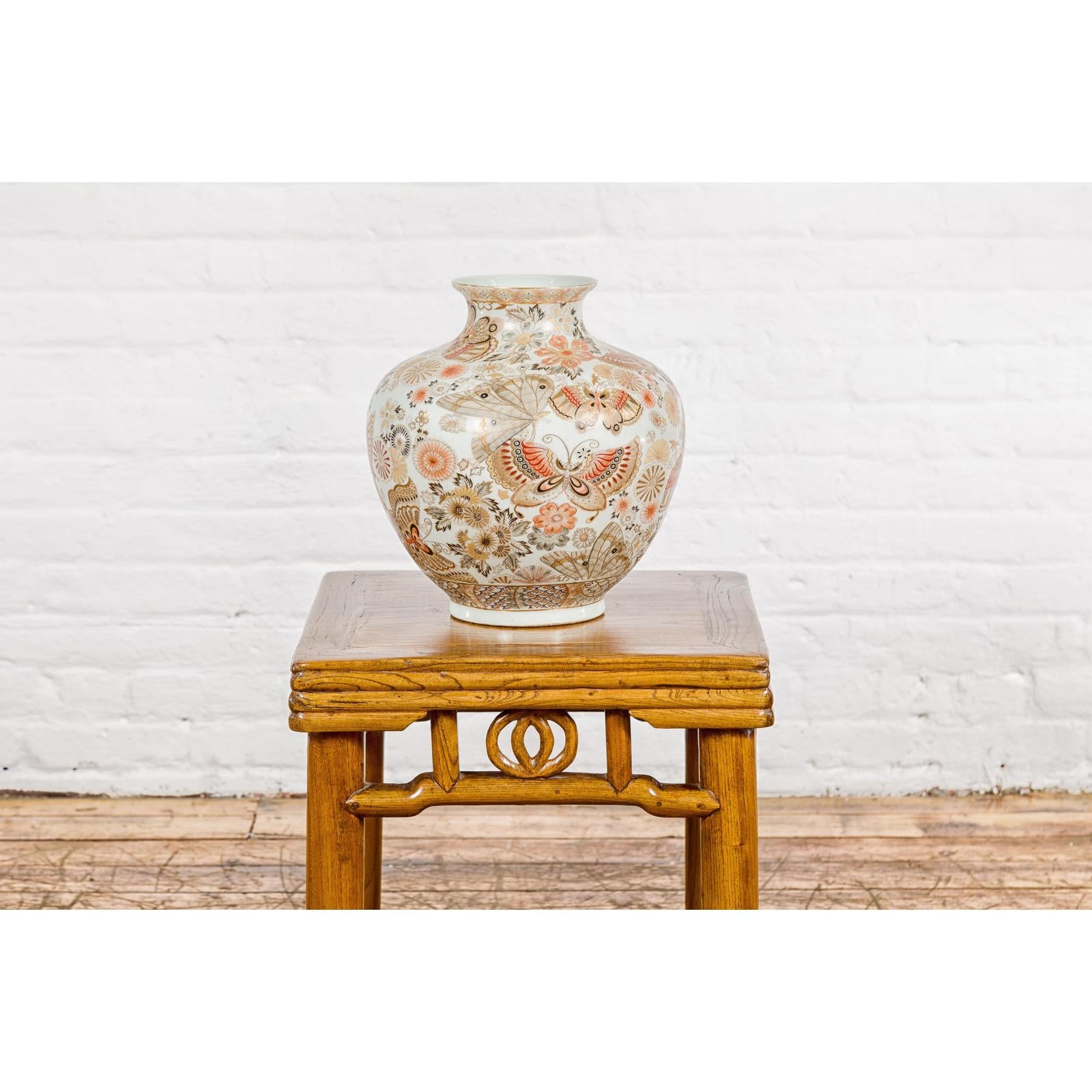 Kutani Style Vintage Vase with Flowers and Butterflies