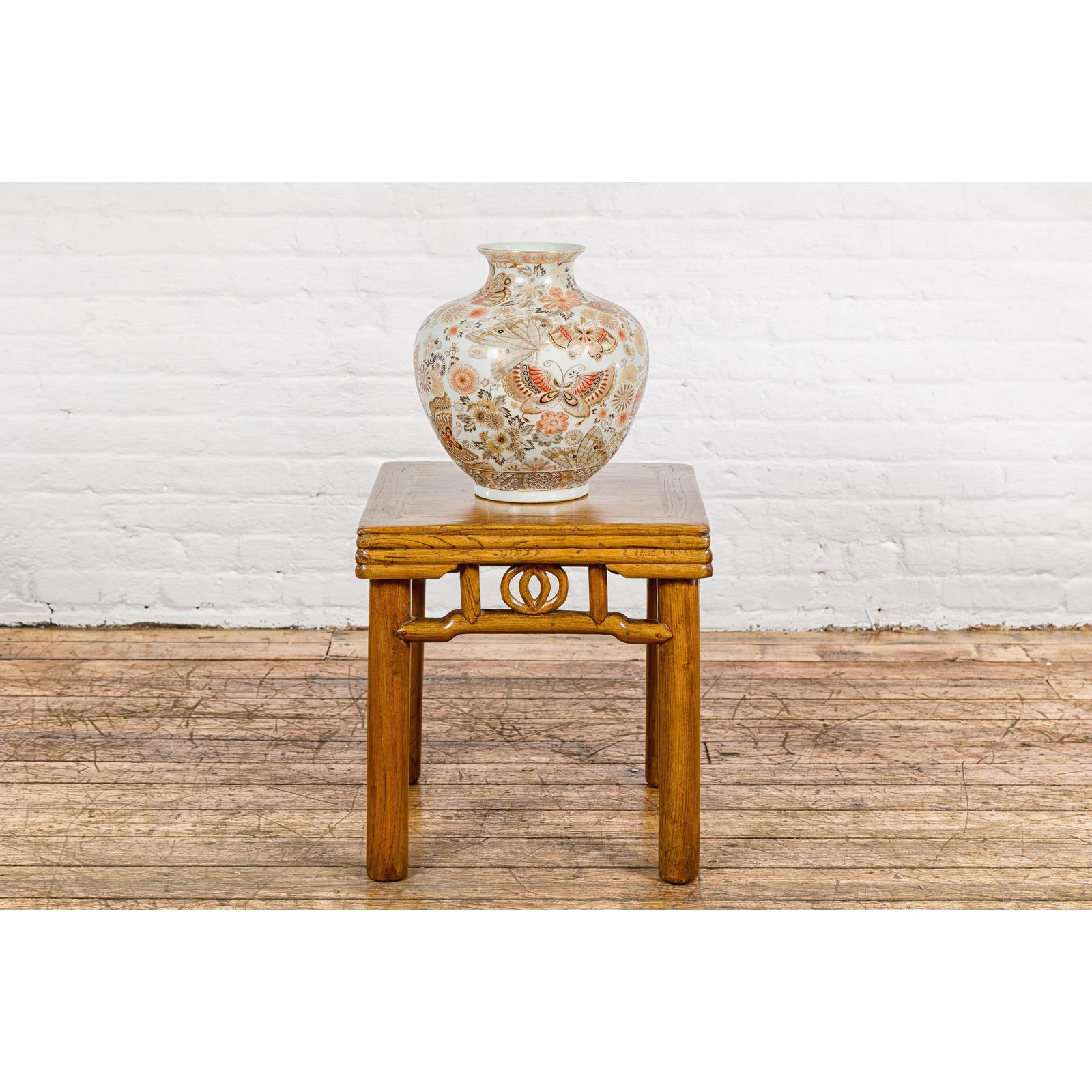 Kutani Style Vintage Vase with Flowers and Butterflies