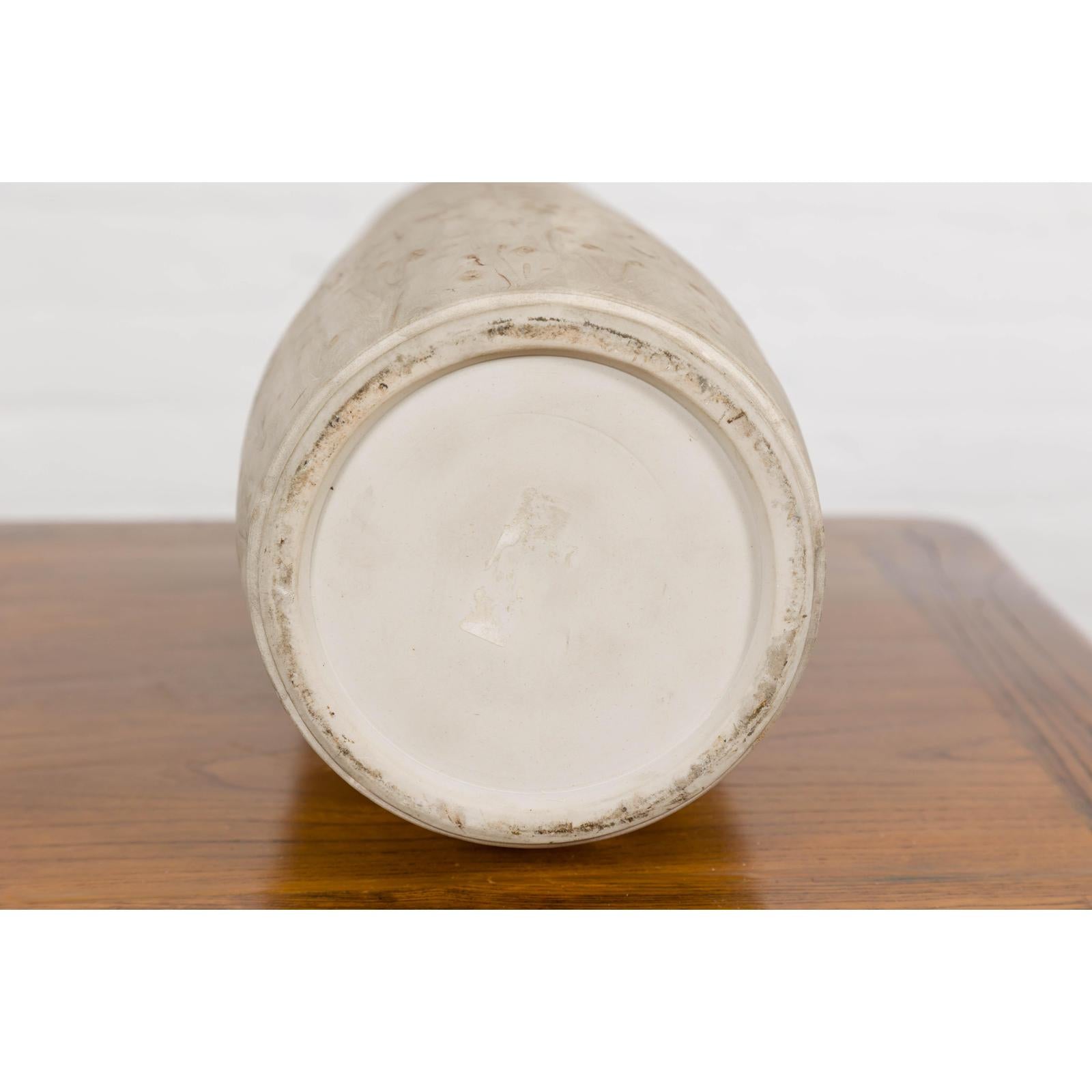 Cream & Speckled Brown Ceramic Vase with Brown Inside