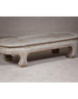 Teak Wood Vintage Whitewash Low Coffee table with Oval Top and Carved Legs