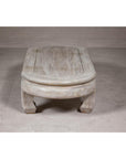 Teak Wood Vintage Whitewash Low Coffee table with Oval Top and Carved Legs