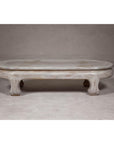 Teak Wood Vintage Whitewash Low Coffee table with Oval Top and Carved Legs