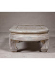 Teak Wood Vintage Whitewash Low Coffee table with Oval Top and Carved Legs