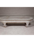 Teak Wood Vintage Whitewash Low Coffee table with Oval Top and Carved Legs