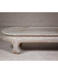 Teak Wood Vintage Whitewash Low Coffee table with Oval Top and Carved Legs