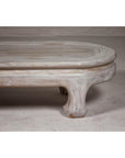 Teak Wood Vintage Whitewash Low Coffee table with Oval Top and Carved Legs