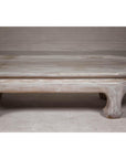 Teak Wood Vintage Whitewash Low Coffee table with Oval Top and Carved Legs