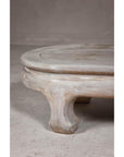 Teak Wood Vintage Whitewash Low Coffee table with Oval Top and Carved Legs