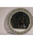 Bone Inlay Black and White Round Mirror with Floral Motifs