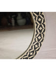 Bone Inlay Black and White Round Mirror with Floral Motifs