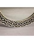 Bone Inlay Black and White Round Mirror with Floral Motifs