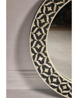 Bone Inlay Black and White Round Mirror with Floral Motifs