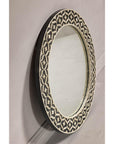 Bone Inlay Black and White Round Mirror with Floral Motifs
