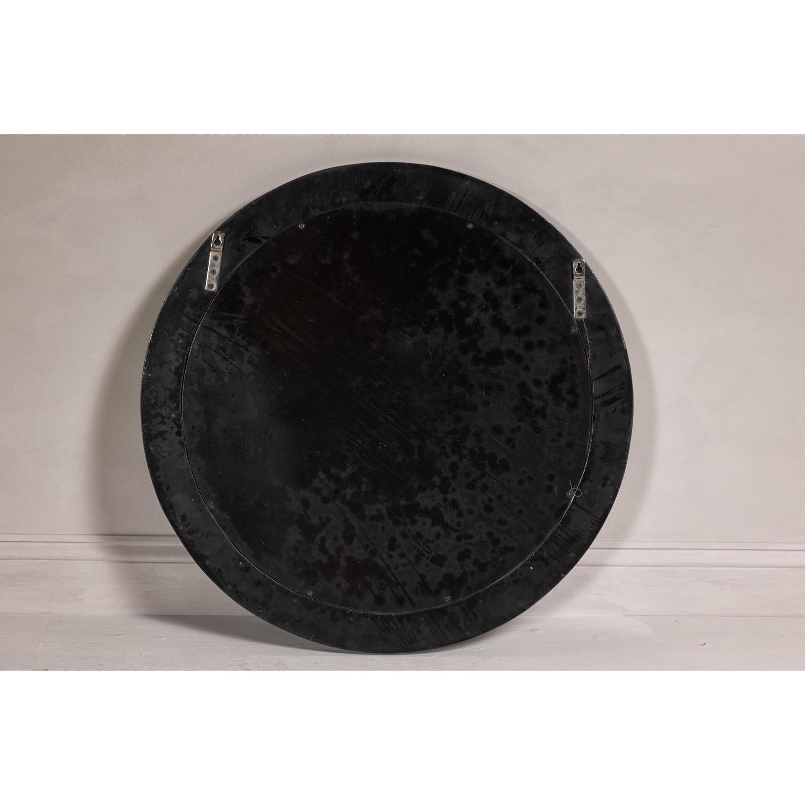 Bone Inlay Black and White Round Mirror with Floral Motifs