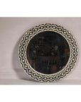 Bone Inlay Black and White Round Mirror with Floral Motifs