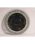 Bone Inlay Black and White Round Mirror with Floral Motifs