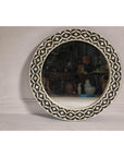 Bone Inlay Black and White Round Mirror with Floral Motifs