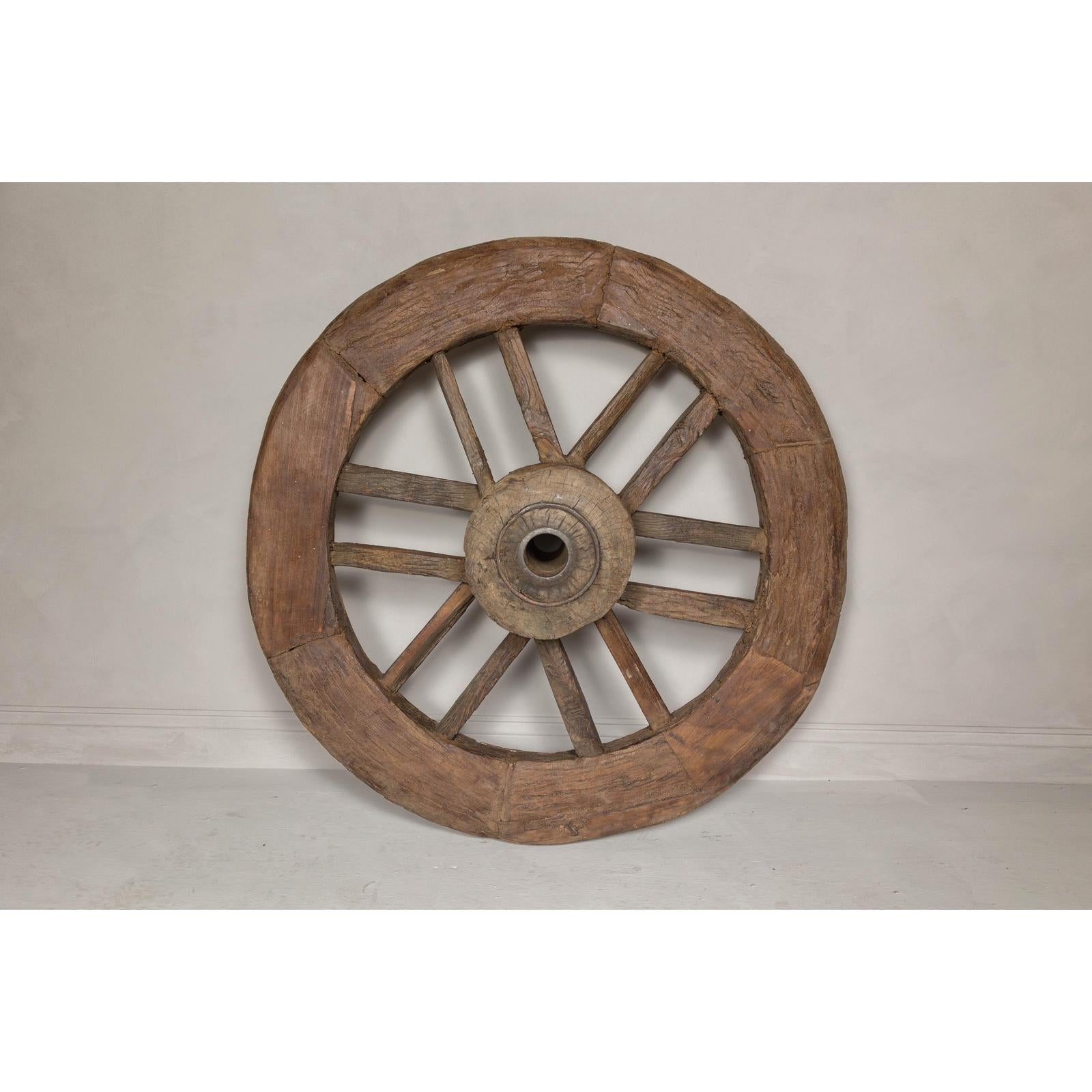Indian 19th Century Wood and Metal Cart Wheel with Rustic Character