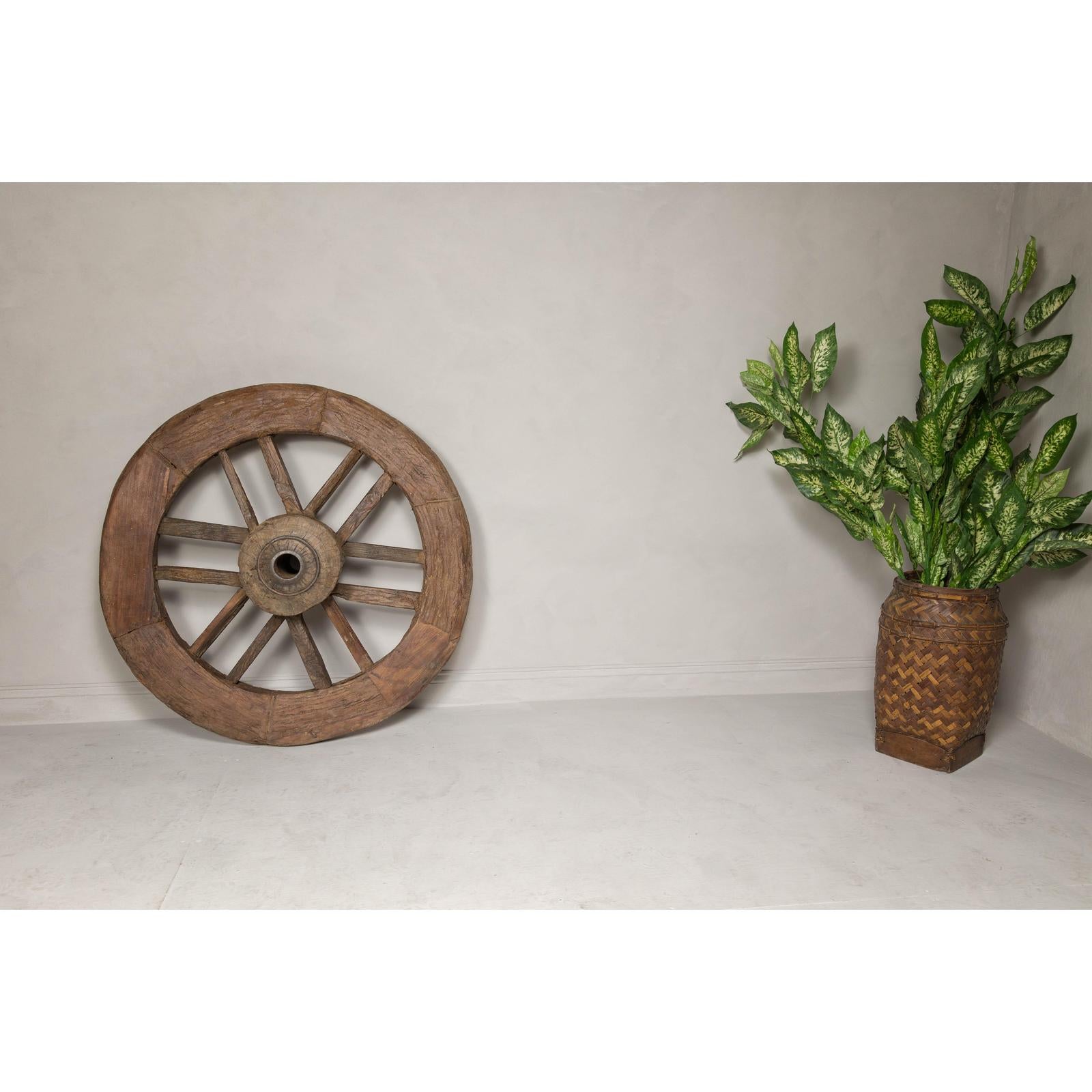 Indian 19th Century Wood and Metal Cart Wheel with Rustic Character