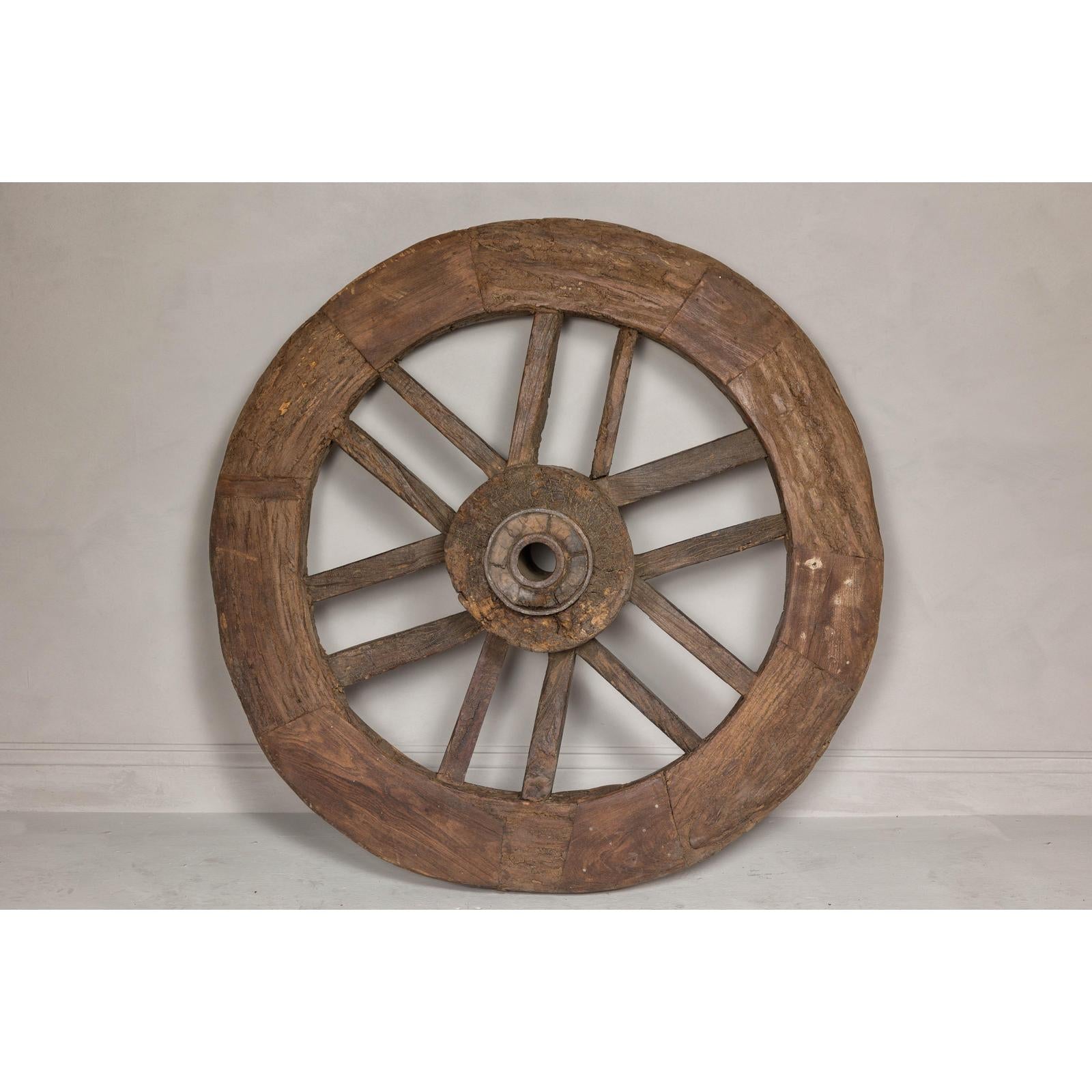 Indian 19th Century Wood and Metal Cart Wheel with Rustic Character