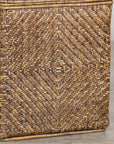 Vintage Woven Rattan Storage Basket with Wood Frame and Lid, top detail