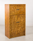 1970s American Drexel Woodbriar Pecan Dry Bar Cabinet, close-up detail