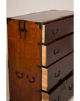 Meiji Japanese Isho-Tansu Chest with Iron Hardware, close-up detail