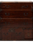 Meiji Japanese Isho-Tansu Chest with Iron Hardware, full object on a white background