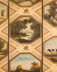 Vintage Chinese Three-Panel Painted Leather Screen, surface detail